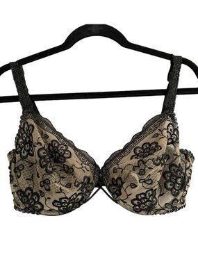 Maison Lejaby Black Nude Lace Embroidered Sheer Underwire Bra - 34E